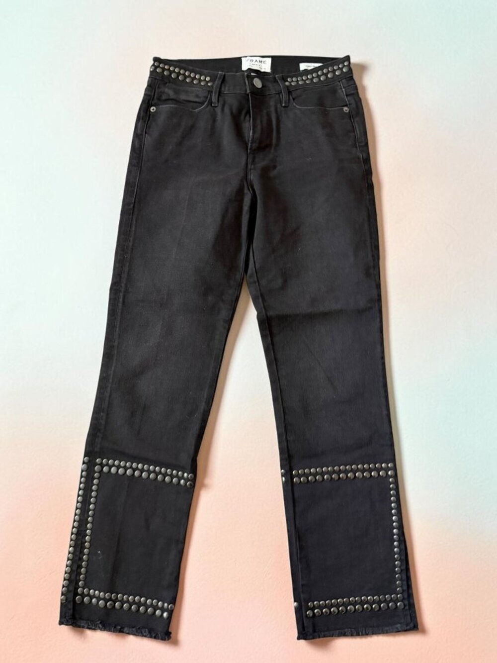 FRAME Le High Straight Studded Black Jeans Size 27
